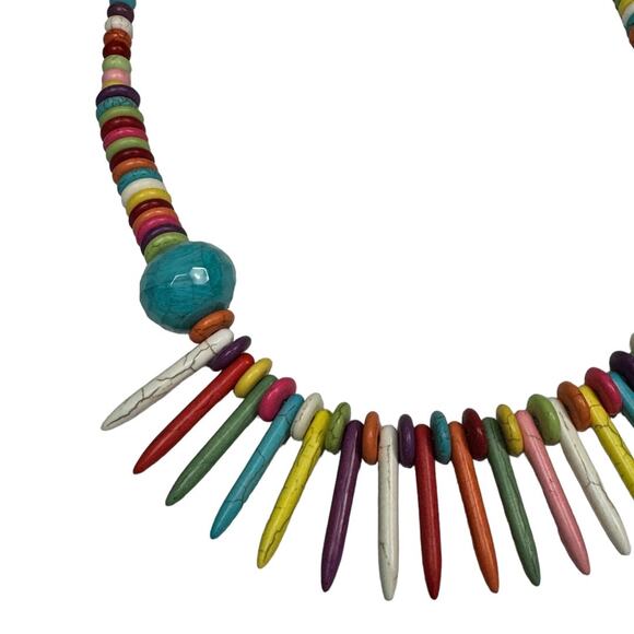 Vintage Rainbow Howlite Beaded Necklace Spike Confetti Funfetti Statement Funky - Picture 5 of 7